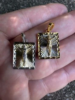 Real Solid 925 Silver / Plain Gold Plated Cross Jesus Medallion Pendant Necklace 37 Real Solid 925 Silver / Plain Gold Plated Cross Jesus Medallion Pendant Necklace -Harlem Bling Shop italiano silver inc real solid 925 silver plain gold plated cross jesus medallion pendant necklace 73166.1698290667