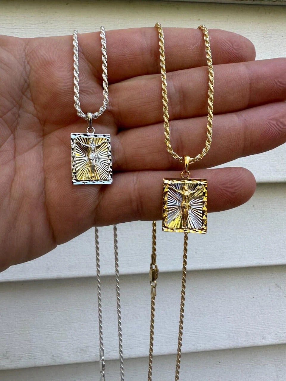 Real Solid 925 Silver / Plain Gold Plated Cross Jesus Medallion Pendant Necklace 20 Real Solid 925 Silver / Plain Gold Plated Cross Jesus Medallion Pendant Necklace - Image 18