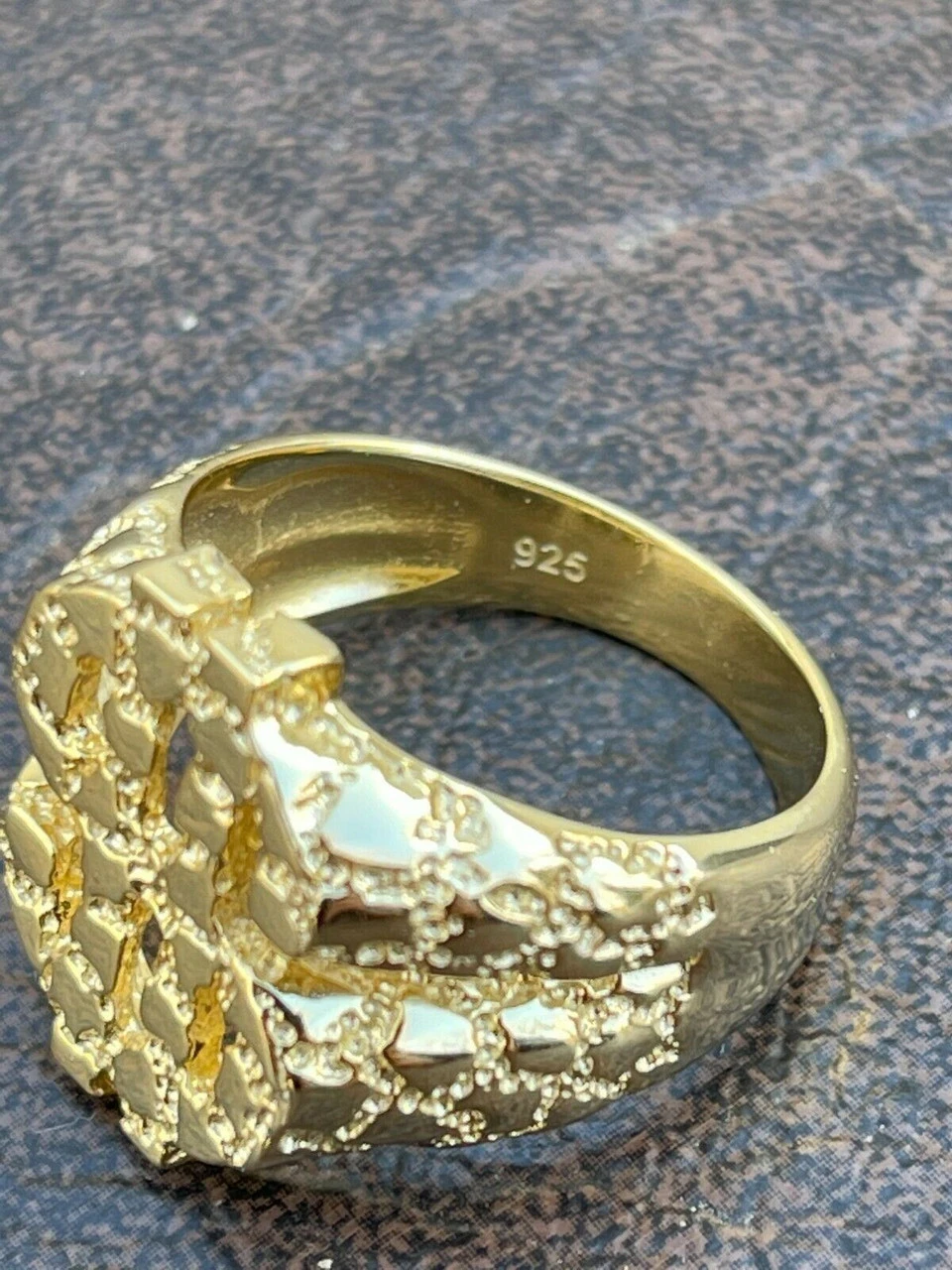 Real Solid 925 Sterling Silver & 14k Gold Mens Hip Hop Nugget Dollar Sign $ Ring 6 Real Solid 925 Sterling Silver & 14k Gold Mens Hip Hop Nugget Dollar Sign $ Ring - Image 4