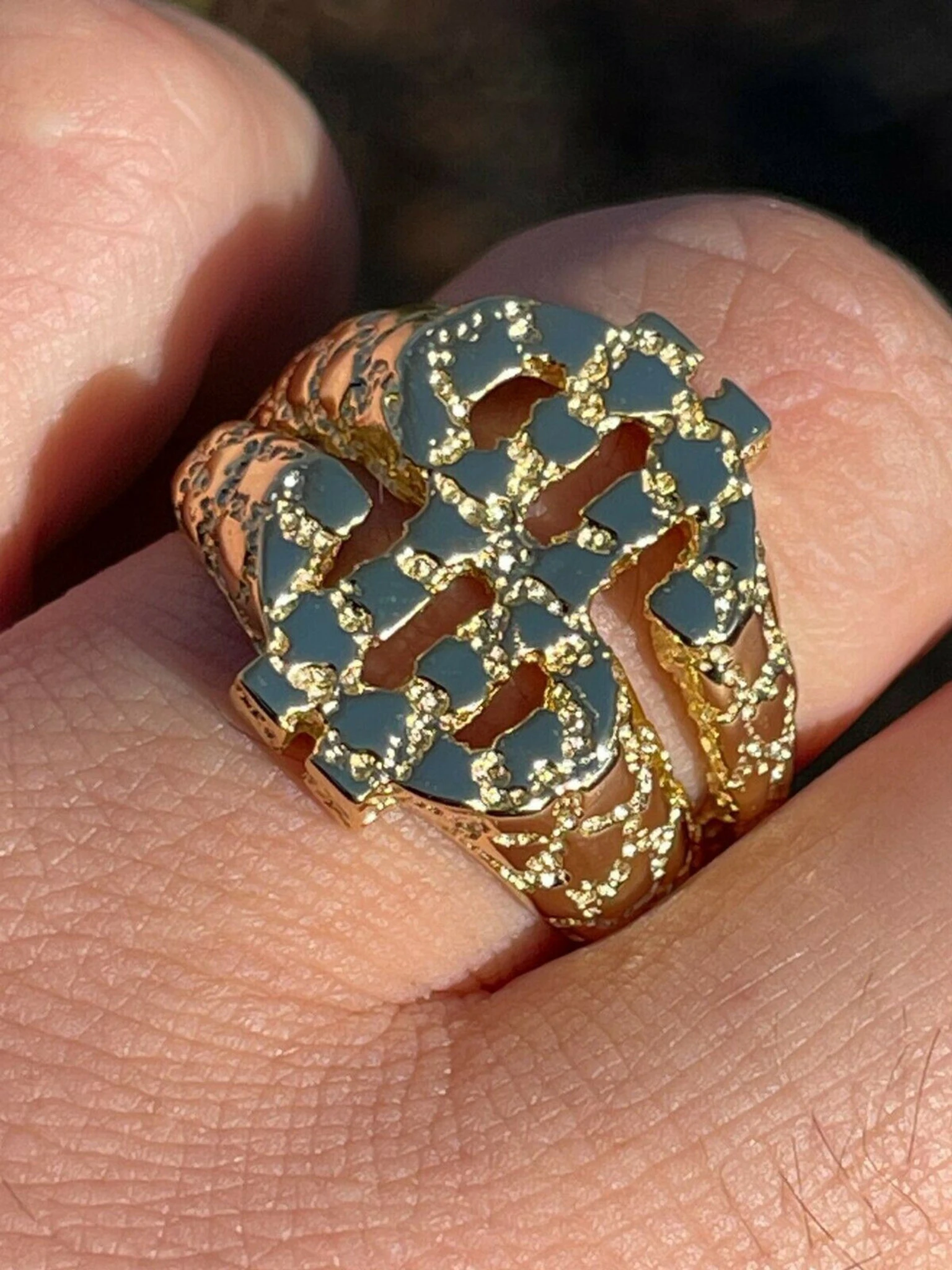 Real Solid 925 Sterling Silver & 14k Gold Mens Hip Hop Nugget Dollar Sign $ Ring 3 Real Solid 925 Sterling Silver & 14k Gold Mens Hip Hop Nugget Dollar Sign $ Ring