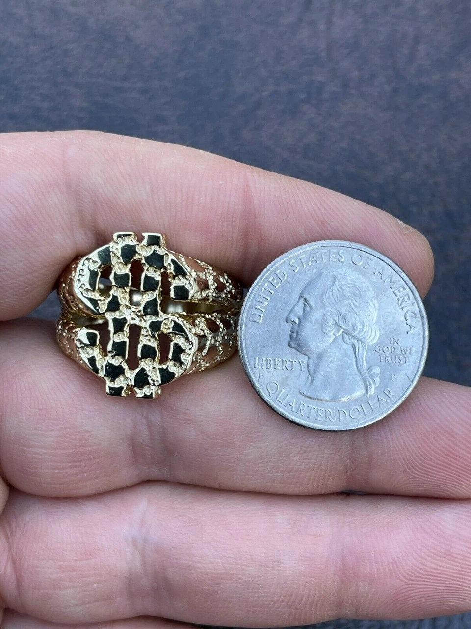 Real Solid 925 Sterling Silver & 14k Gold Mens Hip Hop Nugget Dollar Sign $ Ring 14 Real Solid 925 Sterling Silver & 14k Gold Mens Hip Hop Nugget Dollar Sign $ Ring - Image 12