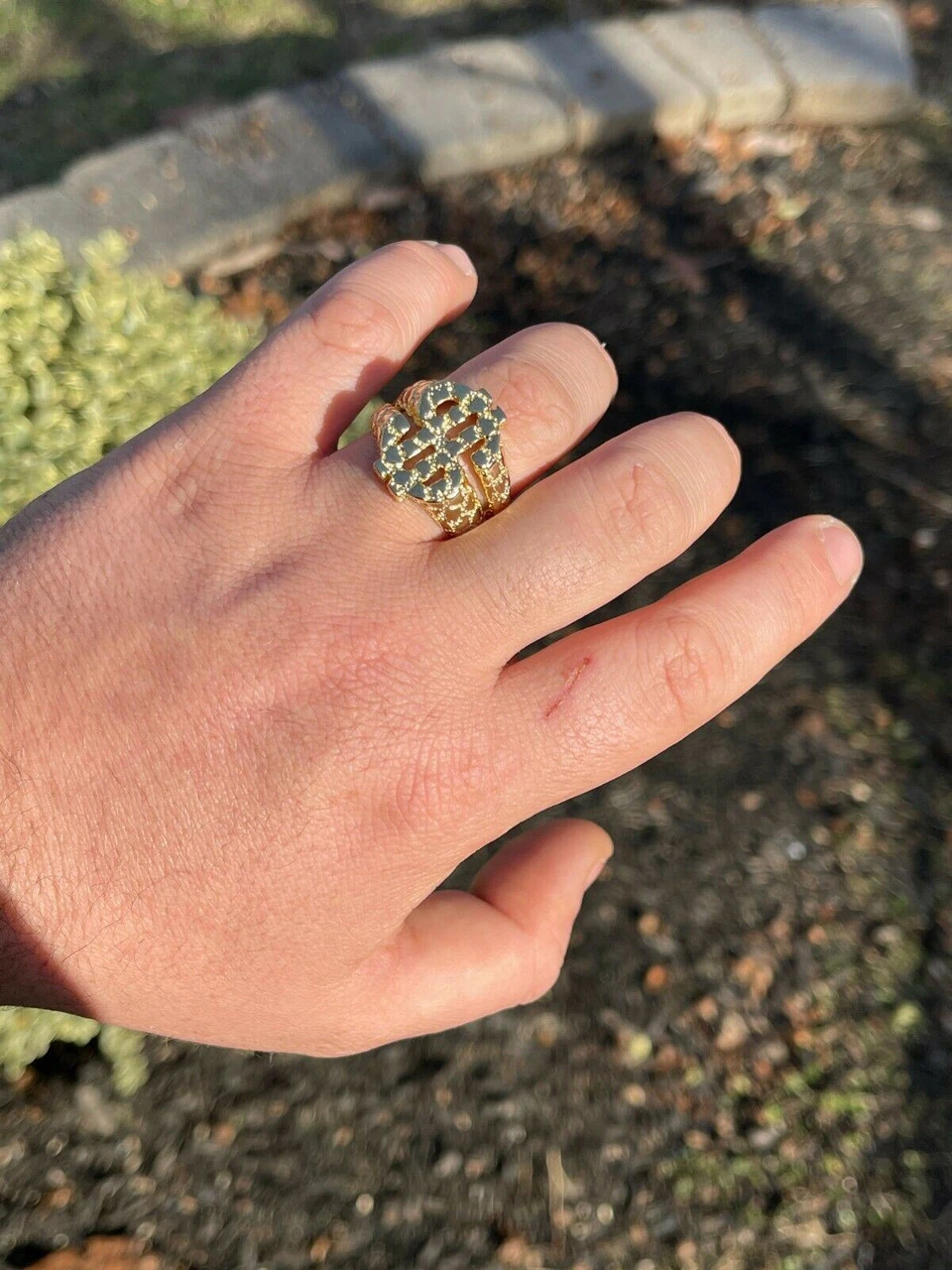 Real Solid 925 Sterling Silver & 14k Gold Mens Hip Hop Nugget Dollar Sign $ Ring 12 Real Solid 925 Sterling Silver & 14k Gold Mens Hip Hop Nugget Dollar Sign $ Ring - Image 10