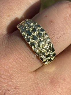 REAL Solid 925 Sterling Silver & 14k Gold Nugget Band Plain Pinky Or Ring Finger