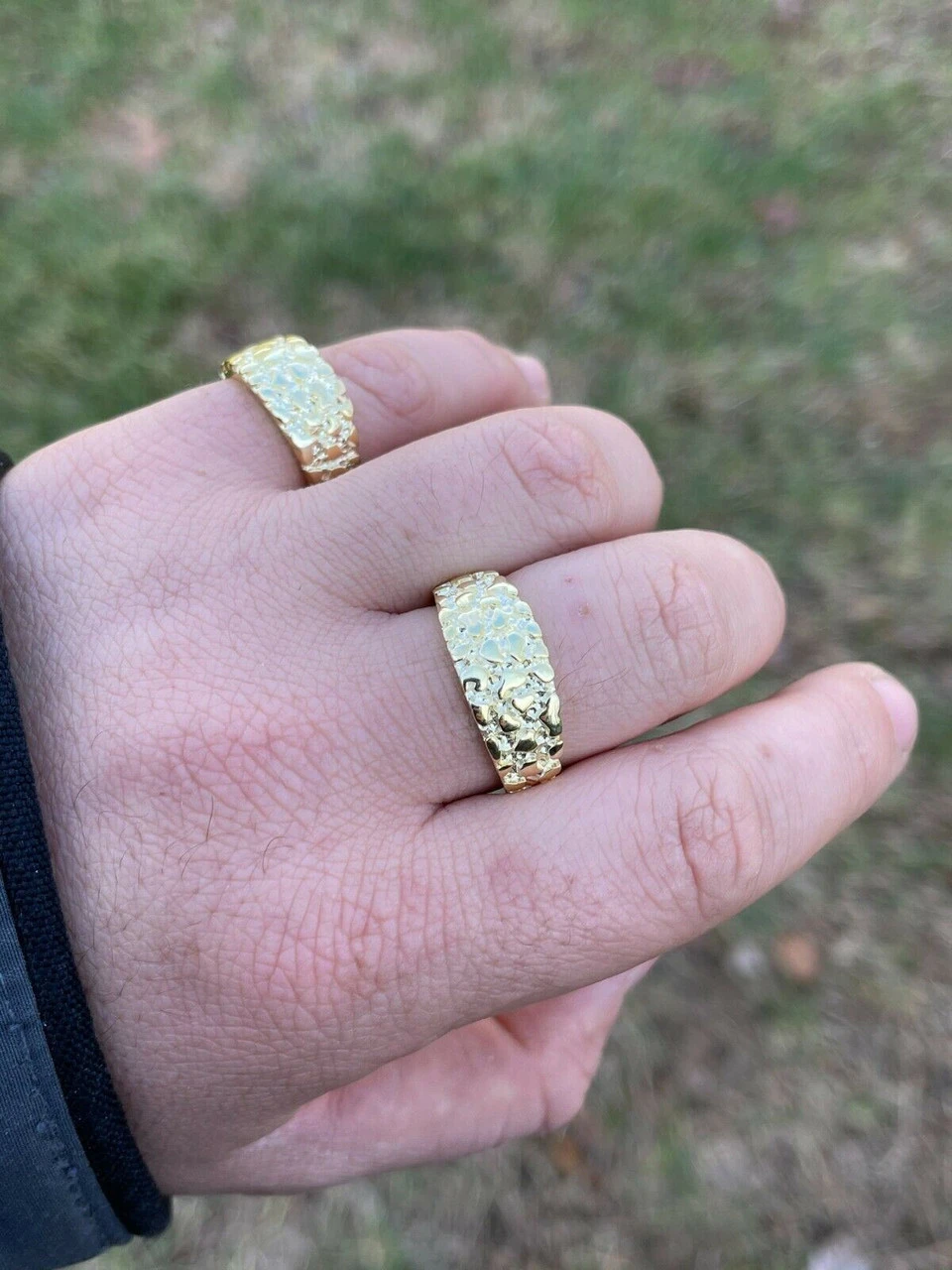 REAL Solid 925 Sterling Silver & 14k Gold Nugget Band Plain Pinky Or Ring Finger 6 REAL Solid 925 Sterling Silver & 14k Gold Nugget Band Plain Pinky Or Ring Finger - Image 4