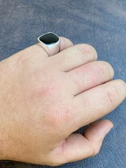 Real Solid 925 Sterling Silver Black Onyx Natural Stone Mens Signet Plain Ring -Harlem Bling Shop italiano silver inc real solid 925 sterling silver black onyx natural stone mens signet plain ring 36136.1664379989