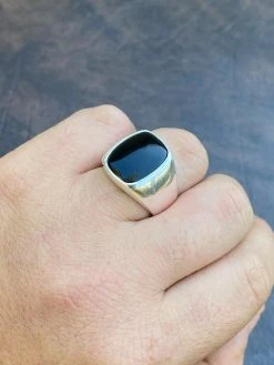 Real Solid 925 Sterling Silver Black Onyx Natural Stone Mens Signet Plain Ring -Harlem Bling Shop italiano silver inc real solid 925 sterling silver black onyx natural stone mens signet plain ring 45771.1664387317