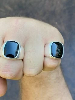 Real Solid 925 Sterling Silver Black Onyx Natural Stone Mens Signet Plain Ring -Harlem Bling Shop italiano silver inc real solid 925 sterling silver black onyx natural stone mens signet plain ring 54255.1664376056
