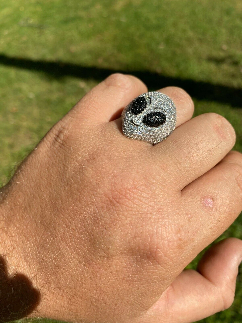 Real Solid 925 Sterling Silver Hip Hop Alien Head Emoji Men's Iced Diamond Ring 8 Real Solid 925 Sterling Silver Hip Hop Alien Head Emoji Men's Iced Diamond Ring - Image 6