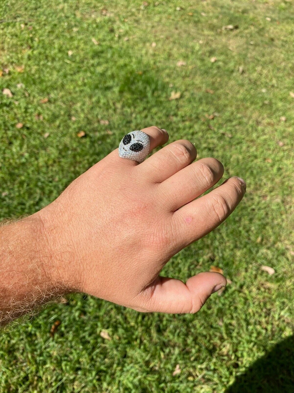 Real Solid 925 Sterling Silver Hip Hop Alien Head Emoji Men's Iced Diamond Ring 4 Real Solid 925 Sterling Silver Hip Hop Alien Head Emoji Men's Iced Diamond Ring - Image 2