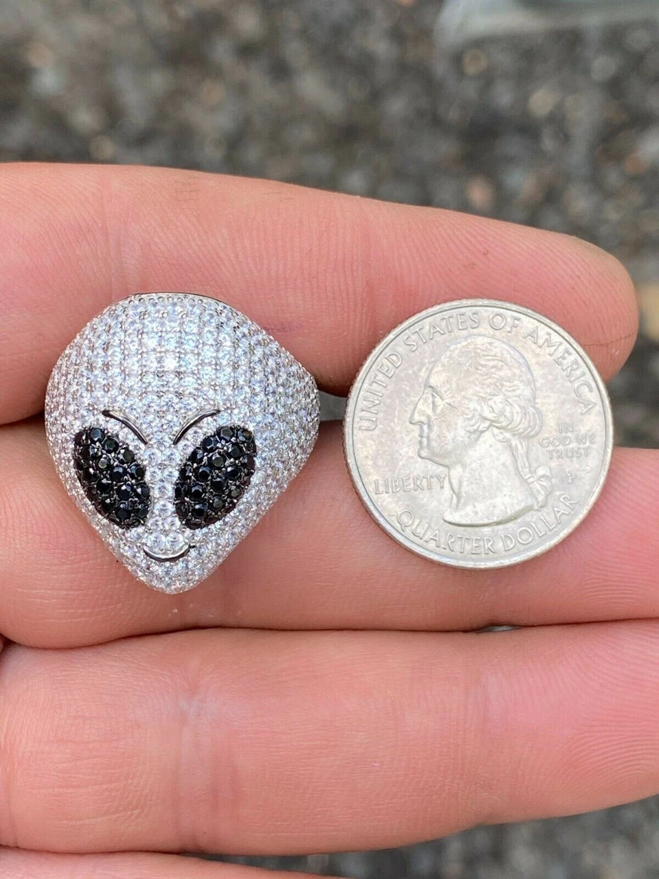 Real Solid 925 Sterling Silver Hip Hop Alien Head Emoji Men's Iced Diamond Ring 12 Real Solid 925 Sterling Silver Hip Hop Alien Head Emoji Men's Iced Diamond Ring - Image 10