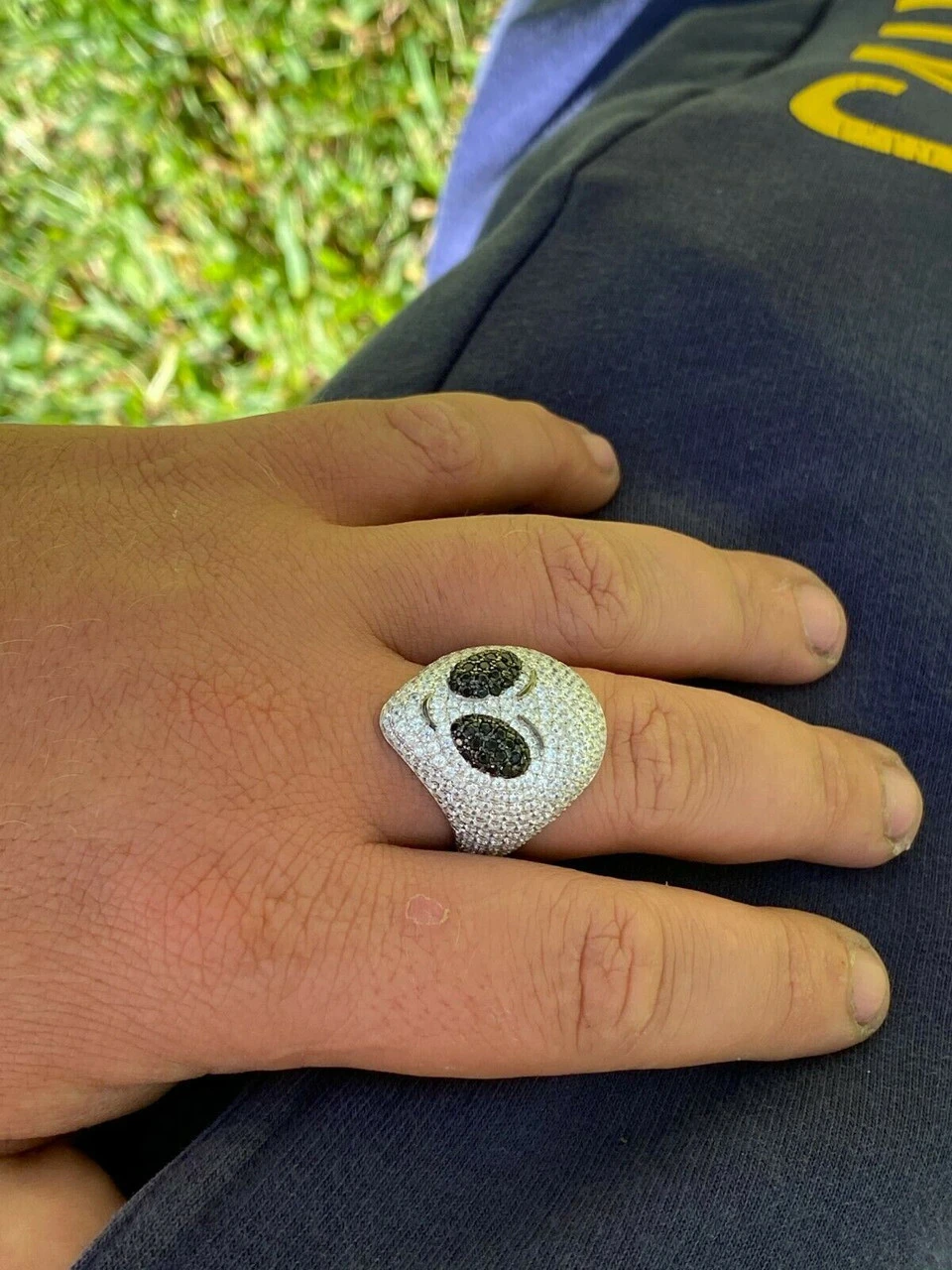 Real Solid 925 Sterling Silver Hip Hop Alien Head Emoji Men's Iced Diamond Ring 7 Real Solid 925 Sterling Silver Hip Hop Alien Head Emoji Men's Iced Diamond Ring - Image 5