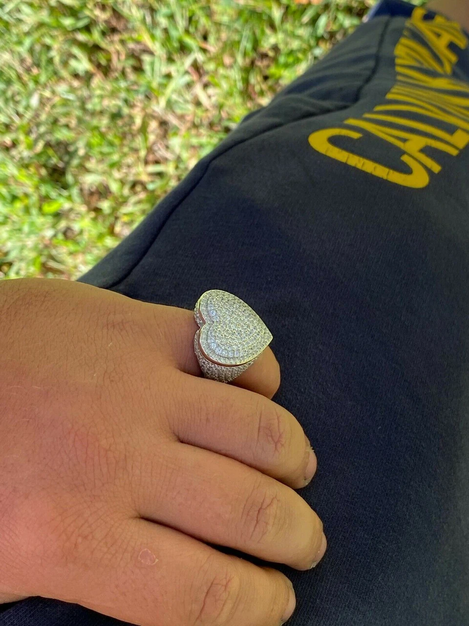 Real Solid 925 Sterling Silver Hip Hop Men Ladies Large Heart Iced Diamond Ring 6 Real Solid 925 Sterling Silver Hip Hop Men Ladies Large Heart Iced Diamond Ring - Image 4