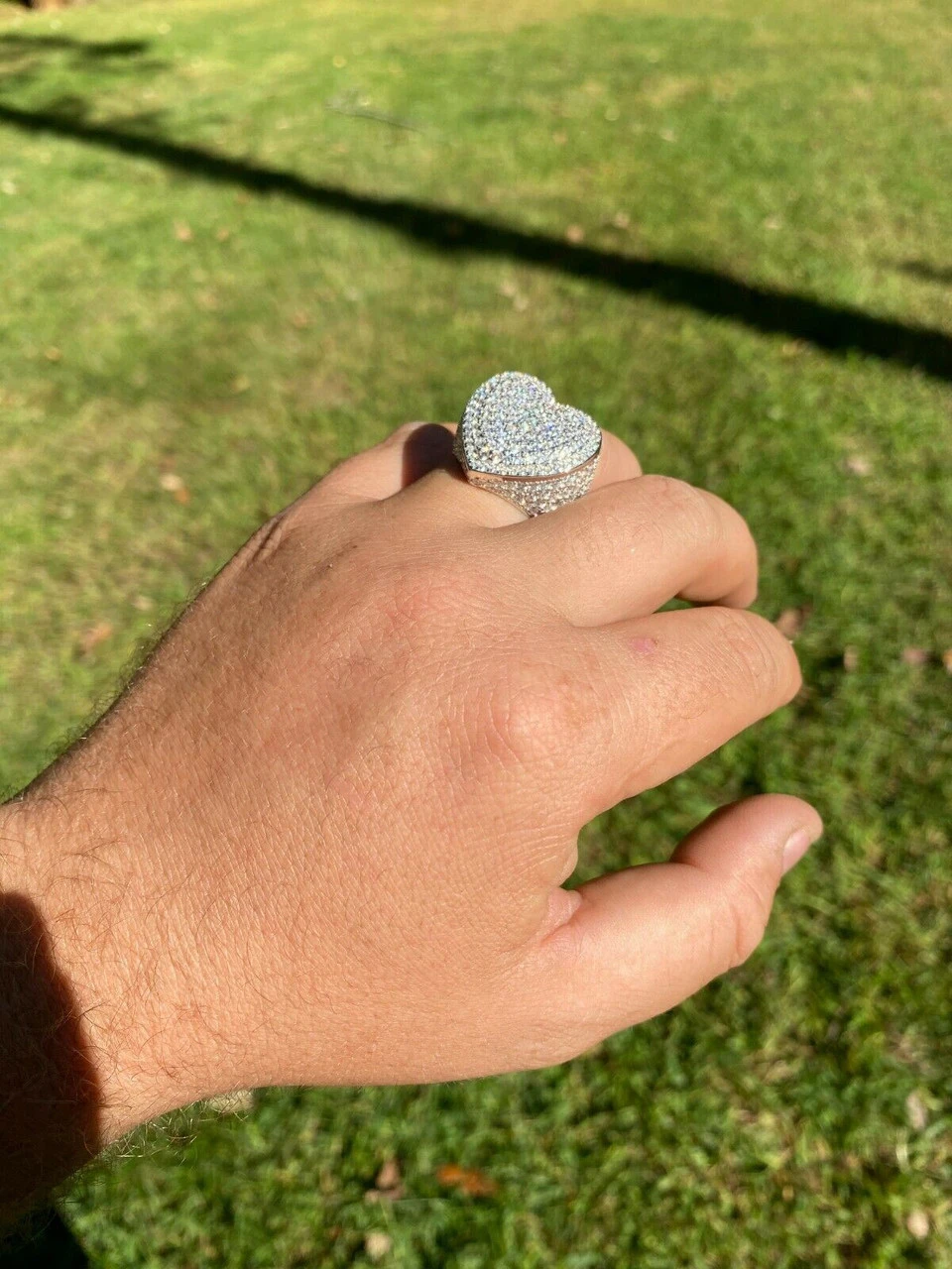 Real Solid 925 Sterling Silver Hip Hop Men Ladies Large Heart Iced Diamond Ring 9 Real Solid 925 Sterling Silver Hip Hop Men Ladies Large Heart Iced Diamond Ring - Image 7