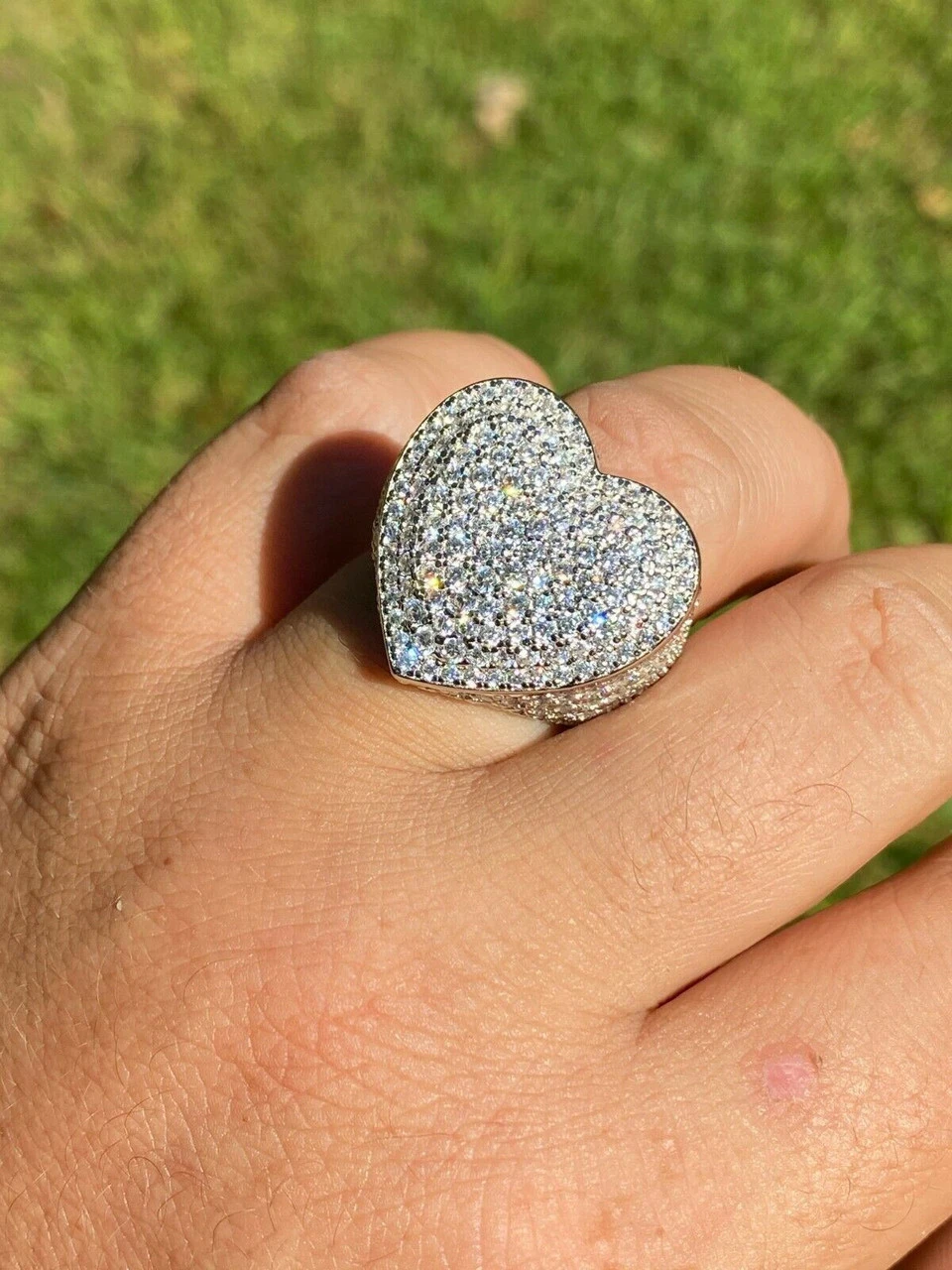 Real Solid 925 Sterling Silver Hip Hop Men Ladies Large Heart Iced Diamond Ring 11 Real Solid 925 Sterling Silver Hip Hop Men Ladies Large Heart Iced Diamond Ring - Image 9