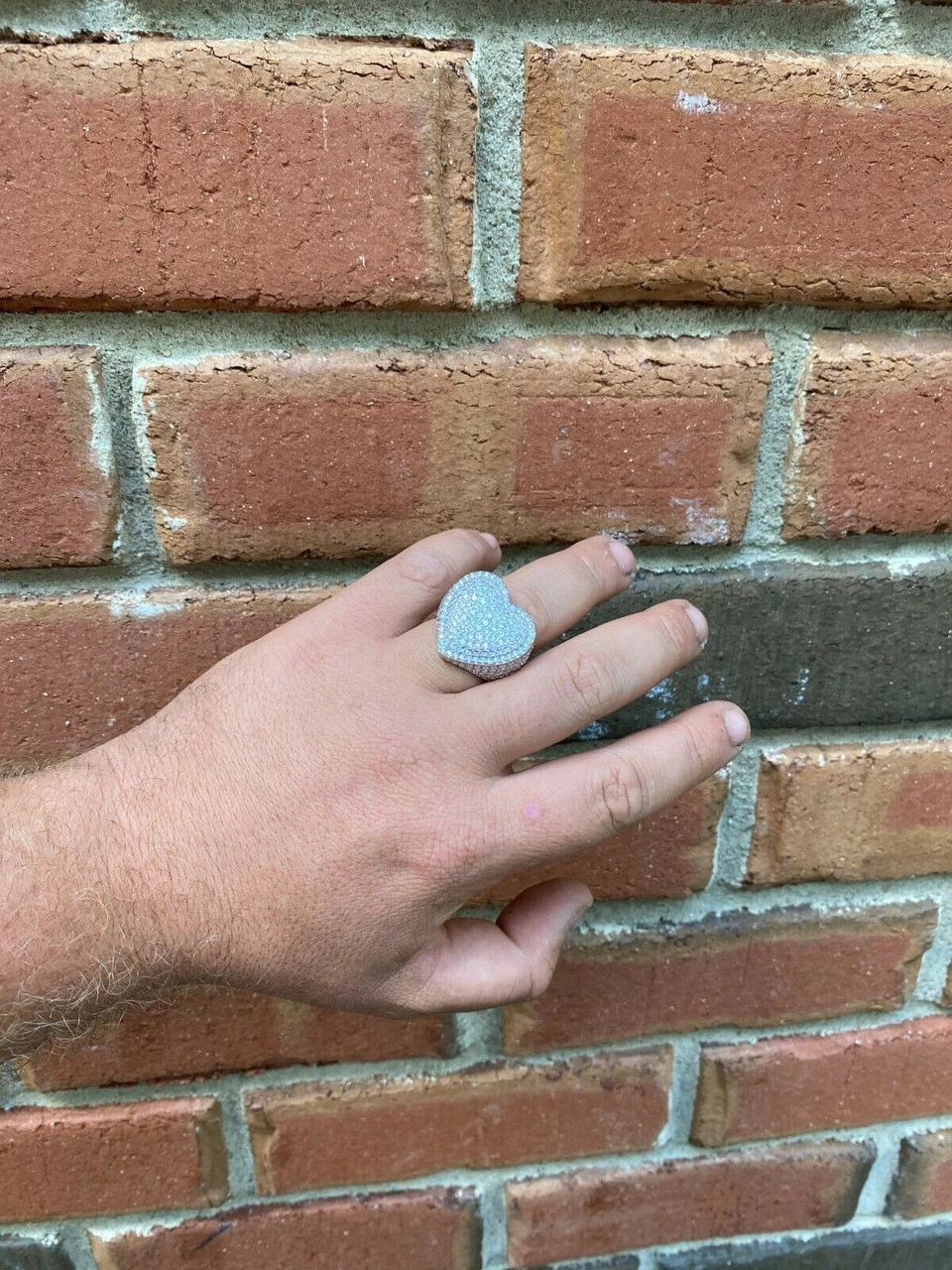 Real Solid 925 Sterling Silver Hip Hop Men Ladies Large Heart Iced Diamond Ring 14 Real Solid 925 Sterling Silver Hip Hop Men Ladies Large Heart Iced Diamond Ring - Image 12