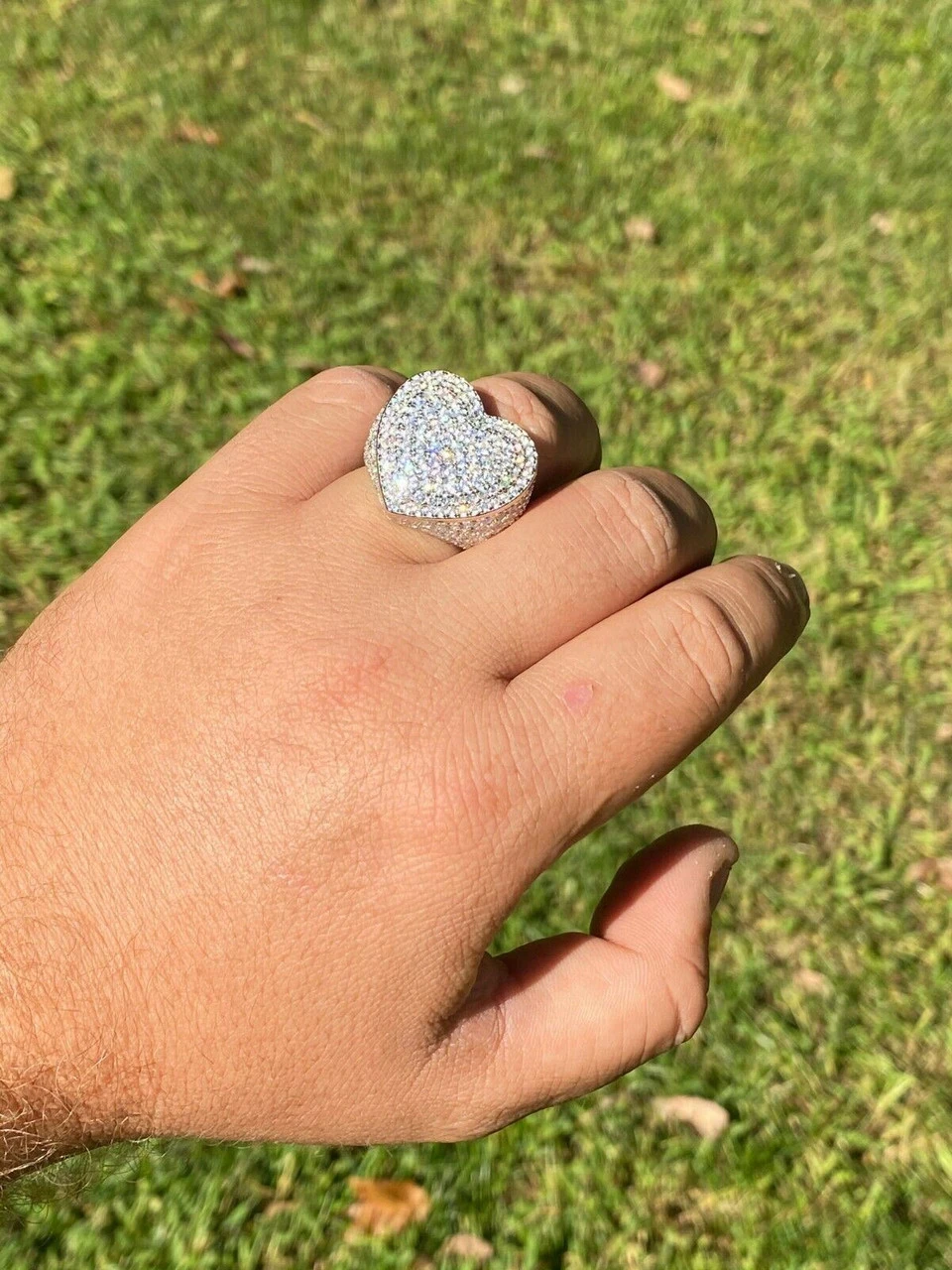 Real Solid 925 Sterling Silver Hip Hop Men Ladies Large Heart Iced Diamond Ring 8 Real Solid 925 Sterling Silver Hip Hop Men Ladies Large Heart Iced Diamond Ring - Image 6