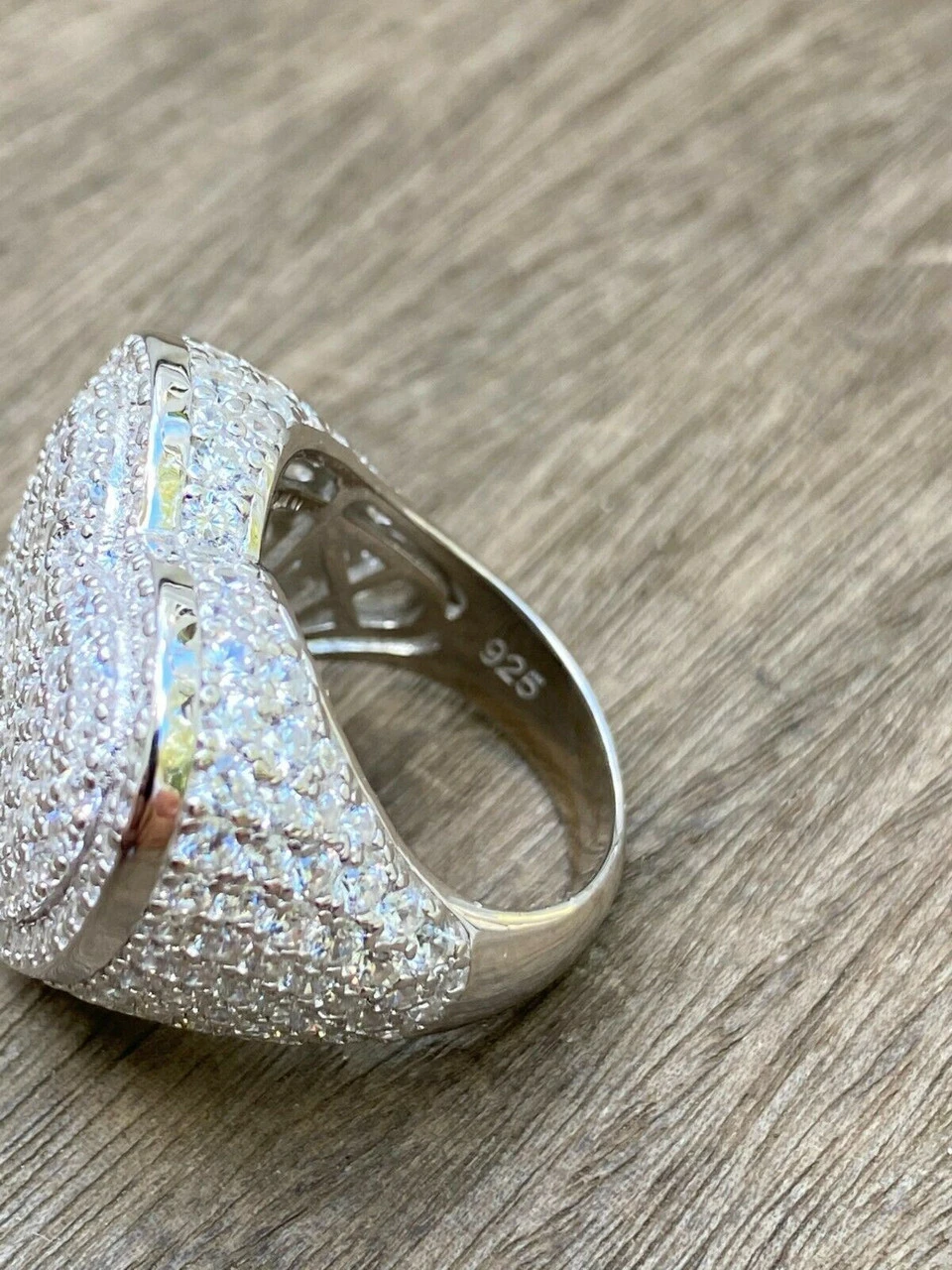 Real Solid 925 Sterling Silver Hip Hop Men Ladies Large Heart Iced Diamond Ring 12 Real Solid 925 Sterling Silver Hip Hop Men Ladies Large Heart Iced Diamond Ring - Image 10