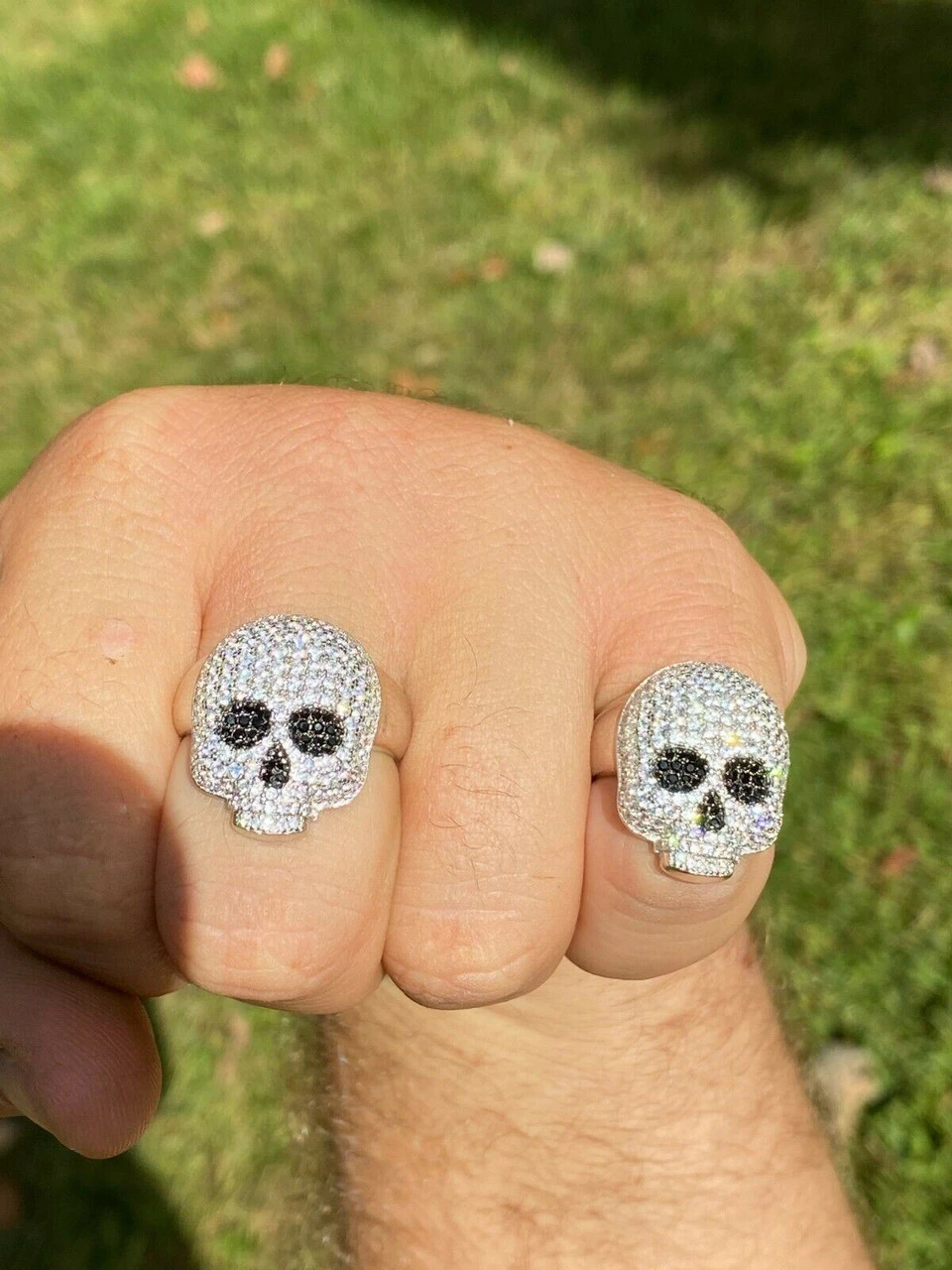 Real Solid 925 Sterling Silver Hip Hop Skull Santa Muerte Iced Diamond Ring 7 Real Solid 925 Sterling Silver Hip Hop Skull Santa Muerte Iced Diamond Ring - Image 5