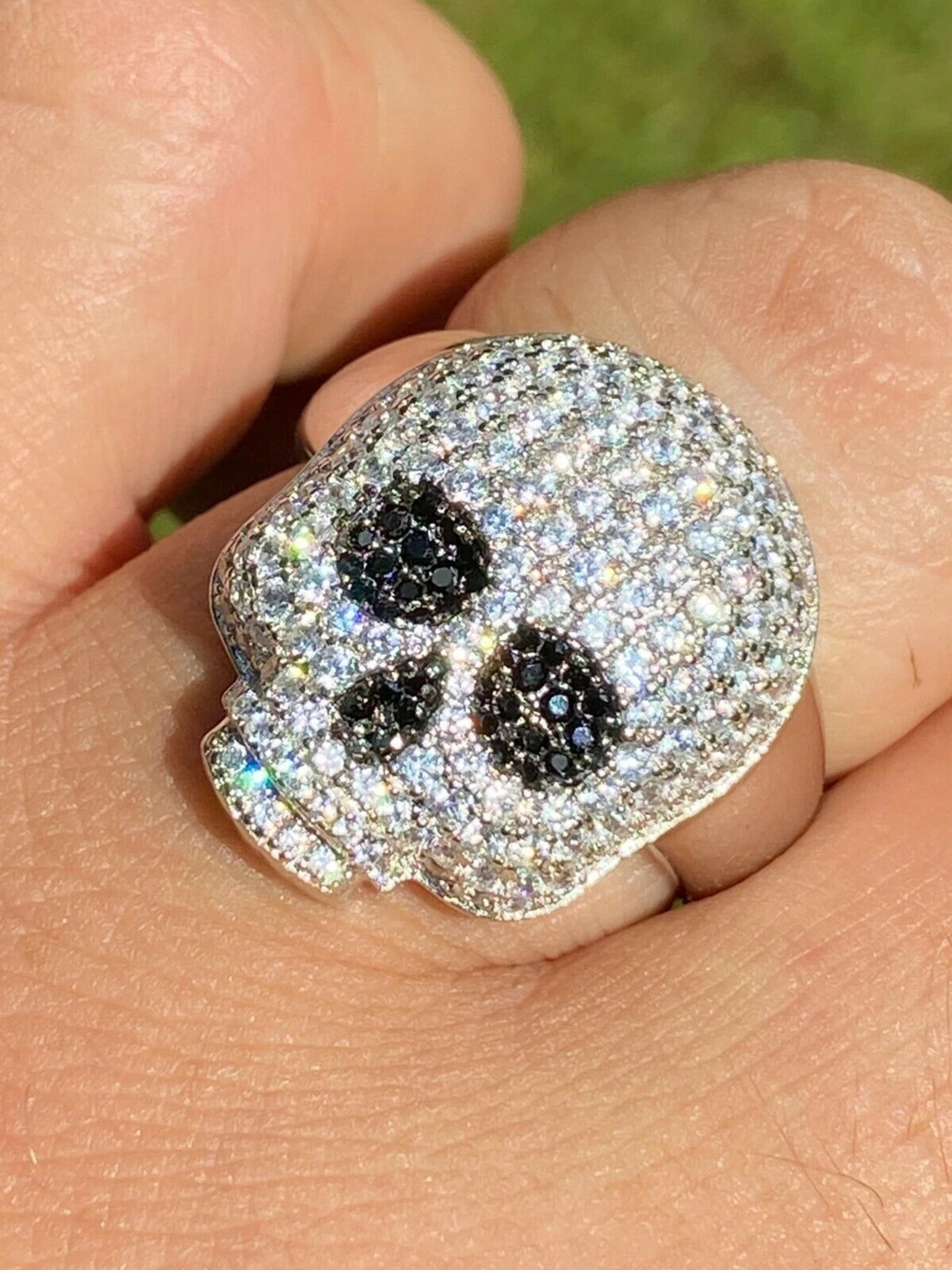 Real Solid 925 Sterling Silver Hip Hop Skull Santa Muerte Iced Diamond Ring 3 Real Solid 925 Sterling Silver Hip Hop Skull Santa Muerte Iced Diamond Ring