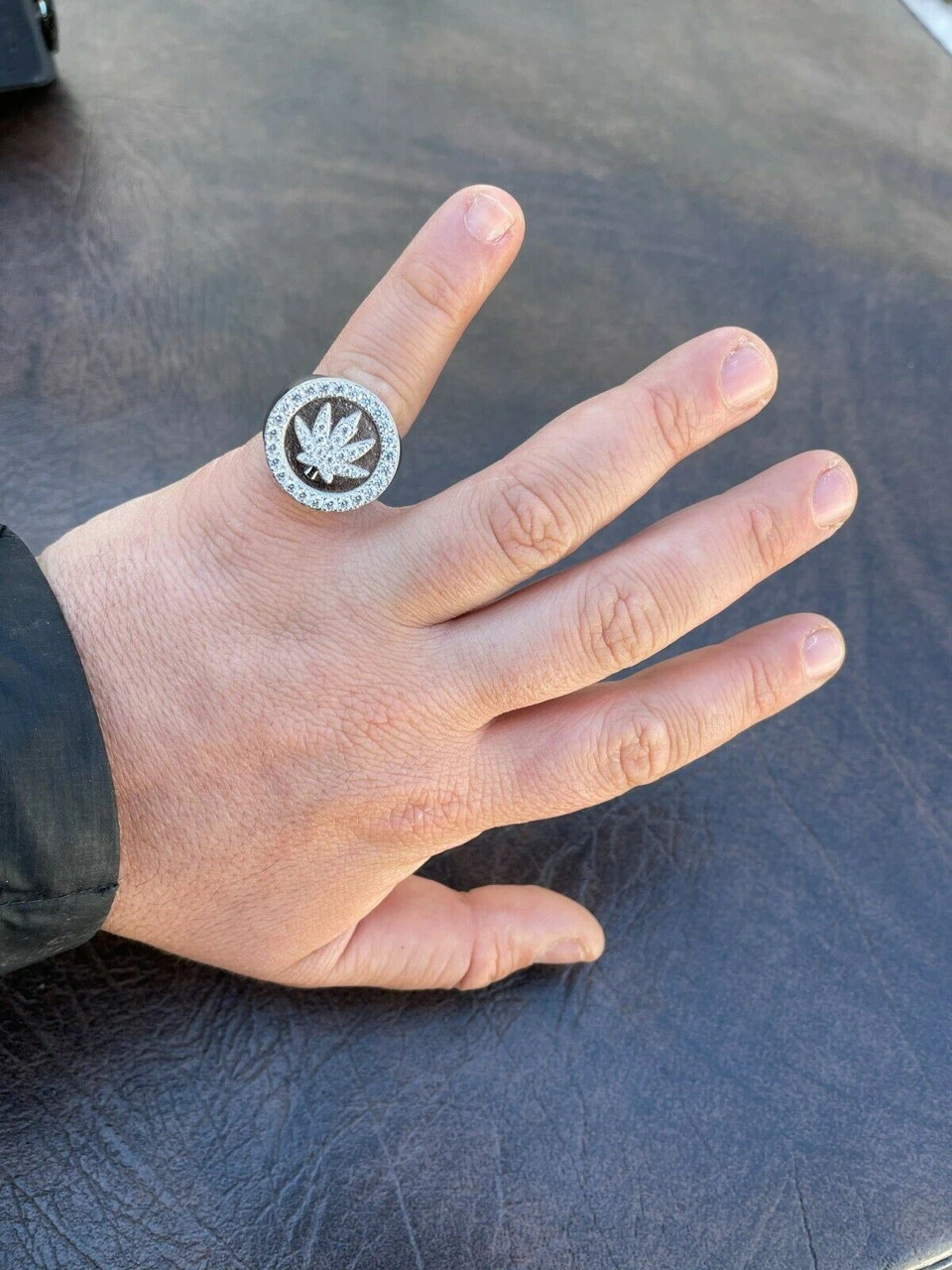 Real Solid 925 Sterling Silver Iced Weed Marijuana Leaf Ring Flooded Out Hip Hop 7 Real Solid 925 Sterling Silver Iced Weed Marijuana Leaf Ring Flooded Out Hip Hop - Image 5