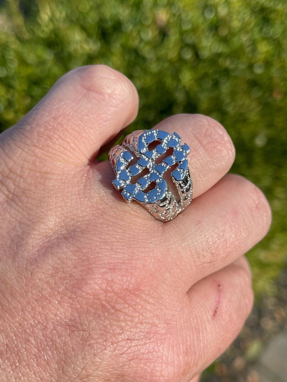 Real Solid 925 Sterling Silver Mens Hip Hop Nugget Dollar Sign $ Pimped Out Ring 4 Real Solid 925 Sterling Silver Mens Hip Hop Nugget Dollar Sign $ Pimped Out Ring - Image 2