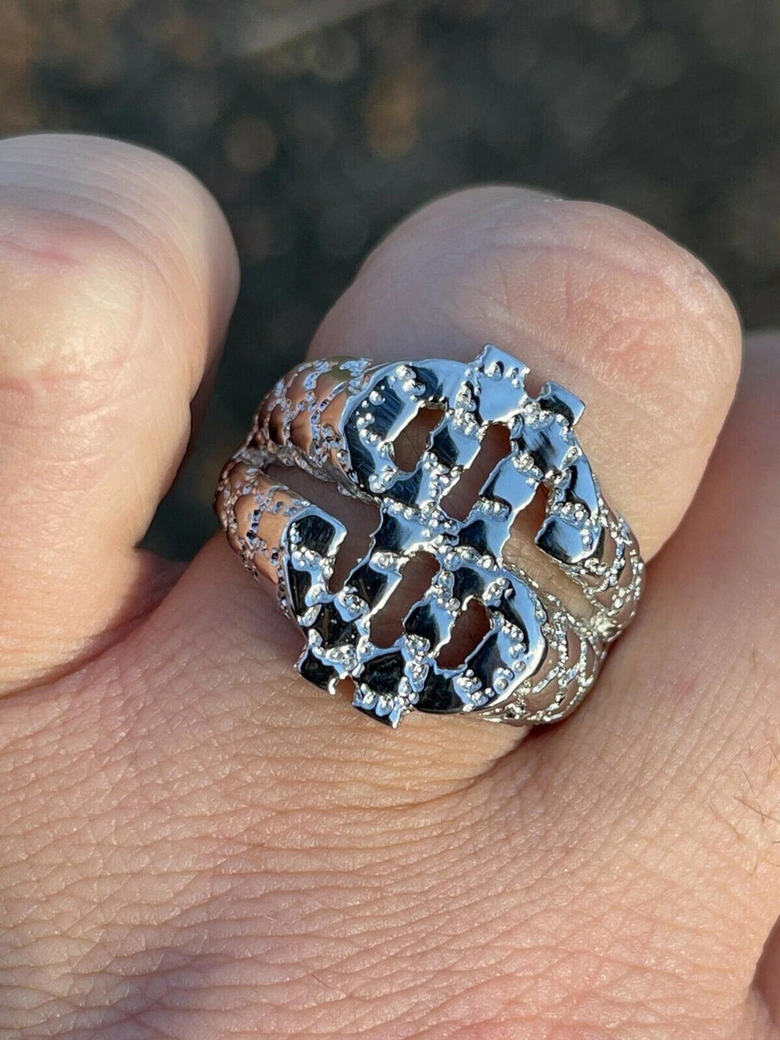 Real Solid 925 Sterling Silver Mens Hip Hop Nugget Dollar Sign $ Pimped Out Ring 3 Real Solid 925 Sterling Silver Mens Hip Hop Nugget Dollar Sign $ Pimped Out Ring