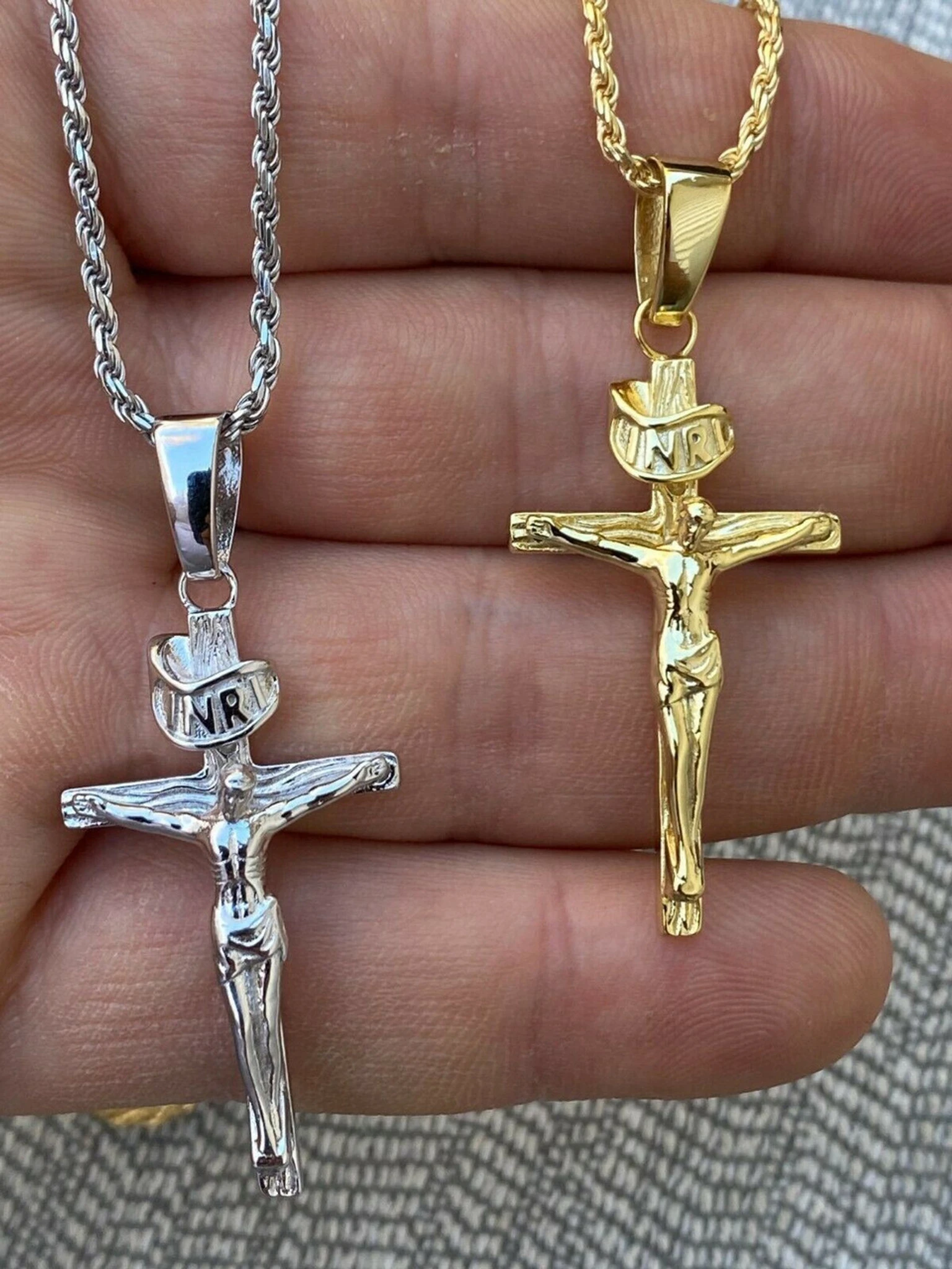 Real Solid 925 Sterling Silver Plain Gold Cross Jesus Crucifix Pendant Necklace 3 Real Solid 925 Sterling Silver Plain Gold Cross Jesus Crucifix Pendant Necklace