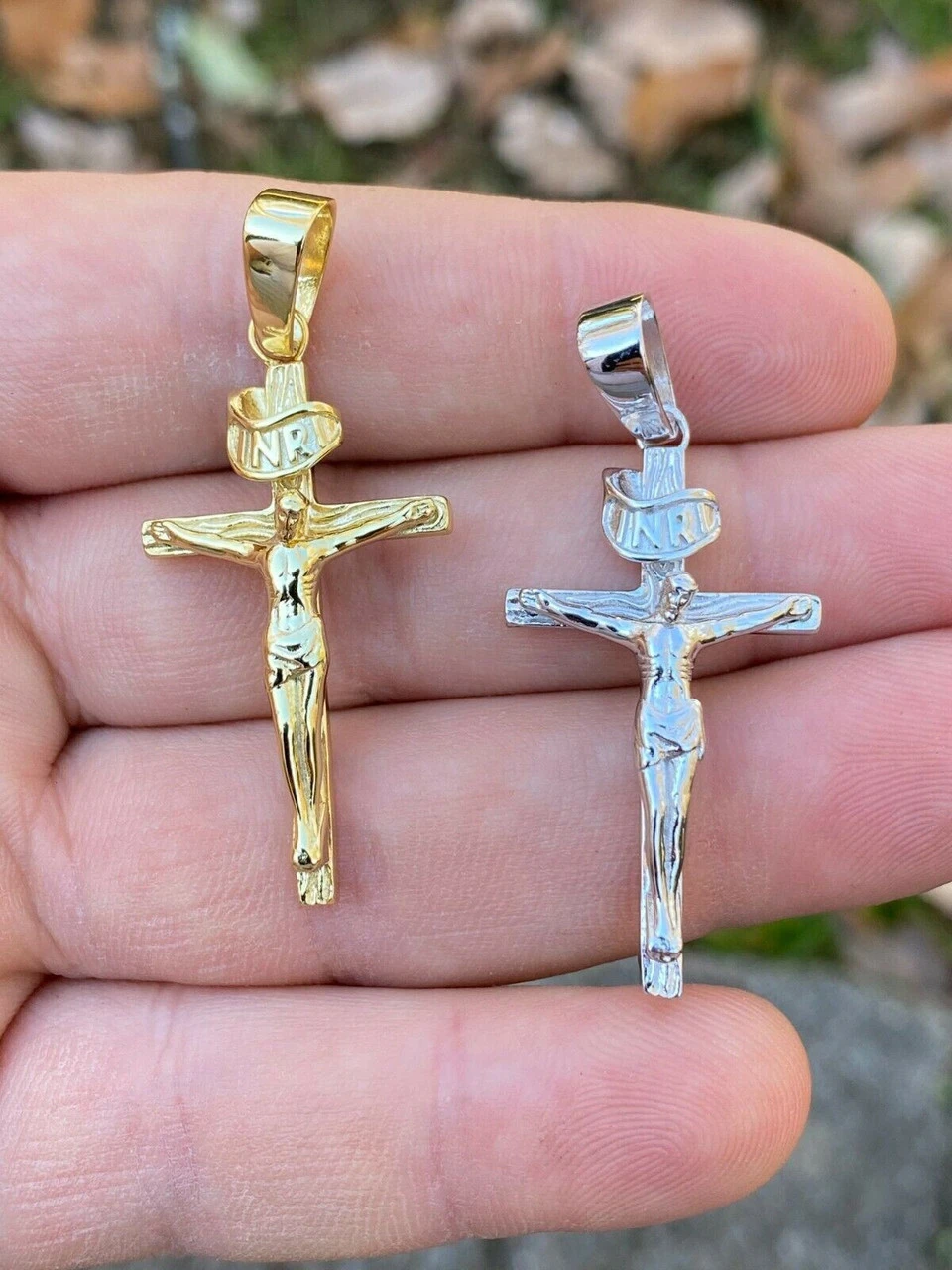 Real Solid 925 Sterling Silver Plain Gold Cross Jesus Crucifix Pendant Necklace 6 Real Solid 925 Sterling Silver Plain Gold Cross Jesus Crucifix Pendant Necklace - Image 4