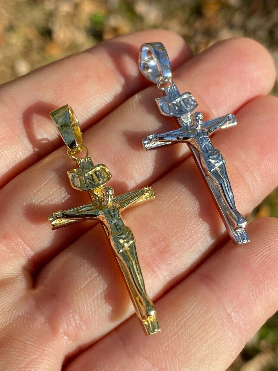 Real Solid 925 Sterling Silver Plain Gold Cross Jesus Crucifix Pendant Necklace 4 Real Solid 925 Sterling Silver Plain Gold Cross Jesus Crucifix Pendant Necklace - Image 2