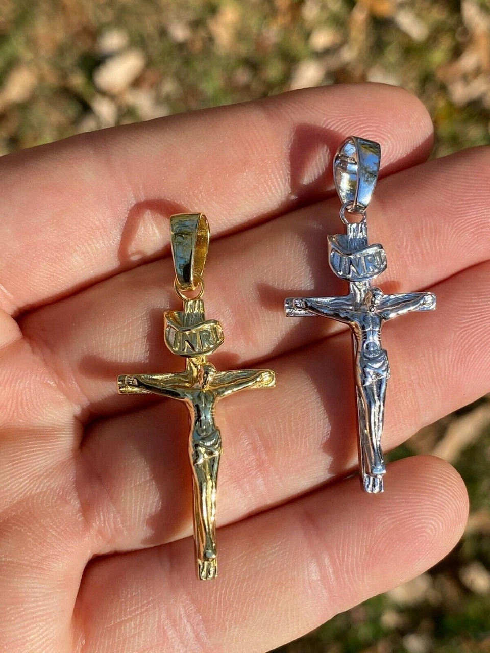 Real Solid 925 Sterling Silver Plain Gold Cross Jesus Crucifix Pendant Necklace 9 Real Solid 925 Sterling Silver Plain Gold Cross Jesus Crucifix Pendant Necklace - Image 7