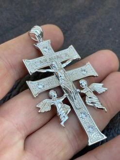 Real Solid Sterling 925 Silver Caravaca Cross Double Crucifix Mens LARGE 2.5" 22 Real Solid Sterling 925 Silver Caravaca Cross Double Crucifix Mens LARGE 2.5" -Harlem Bling Shop italiano silver inc real solid sterling 925 silver caravaca cross double crucifix mens large 2.5 05755.1664382497
