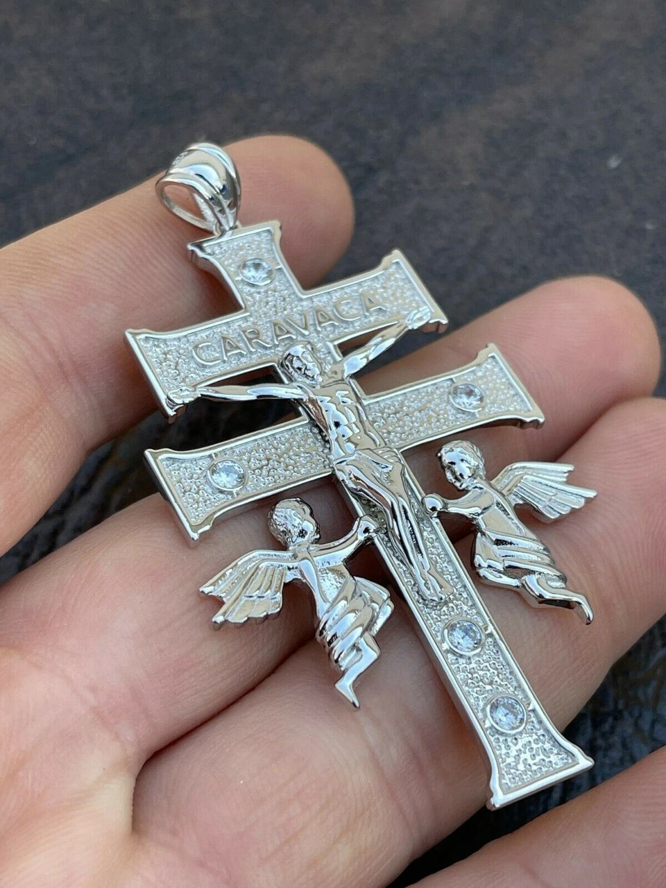 Real Solid Sterling 925 Silver Caravaca Cross Double Crucifix Mens LARGE 2.5" 10 Real Solid Sterling 925 Silver Caravaca Cross Double Crucifix Mens LARGE 2.5" - Image 8