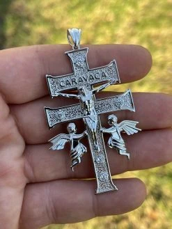 Real Solid Sterling 925 Silver Caravaca Cross Double Crucifix Mens LARGE 2.5" 24 Real Solid Sterling 925 Silver Caravaca Cross Double Crucifix Mens LARGE 2.5" -Harlem Bling Shop italiano silver inc real solid sterling 925 silver caravaca cross double crucifix mens large 2.5 82611.1664383317