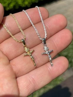 Small 0.75" 925 Sterling Silver Plain Gold Cross Jesus Crucifix Pendant Necklace 19 Small 0.75" 925 Sterling Silver Plain Gold Cross Jesus Crucifix Pendant Necklace -Harlem Bling Shop italiano silver inc small 0.75 925 sterling silver plain gold cross jesus crucifix pendant necklace 08680.1664388860
