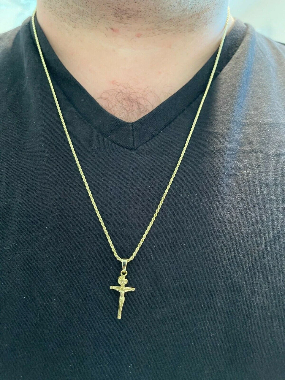 Small 0.75" 925 Sterling Silver Plain Gold Cross Jesus Crucifix Pendant Necklace 11 Small 0.75" 925 Sterling Silver Plain Gold Cross Jesus Crucifix Pendant Necklace - Image 9