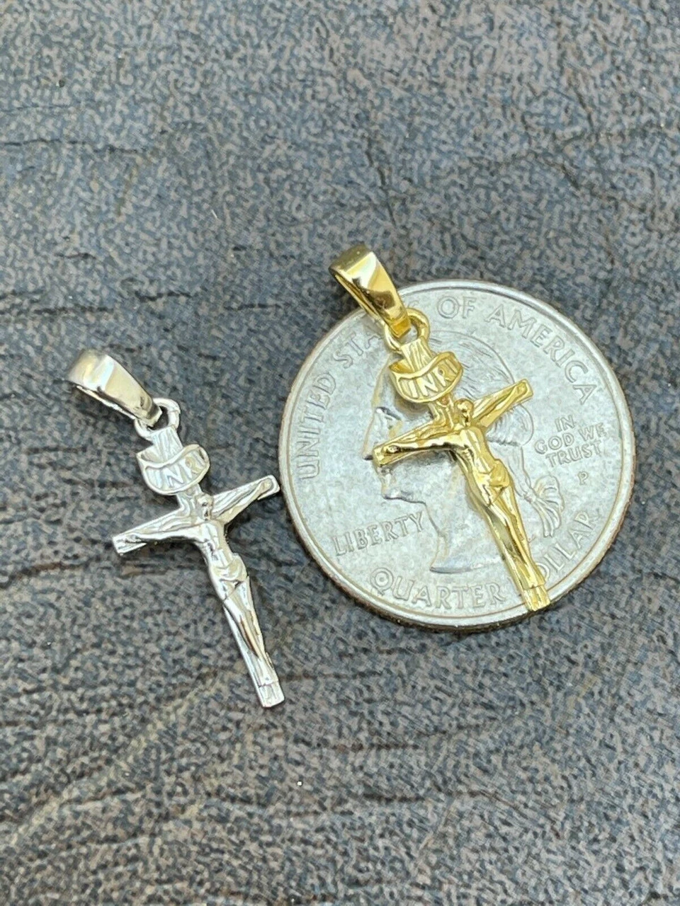 Small 0.75" 925 Sterling Silver Plain Gold Cross Jesus Crucifix Pendant Necklace 4 Small 0.75" 925 Sterling Silver Plain Gold Cross Jesus Crucifix Pendant Necklace - Image 2