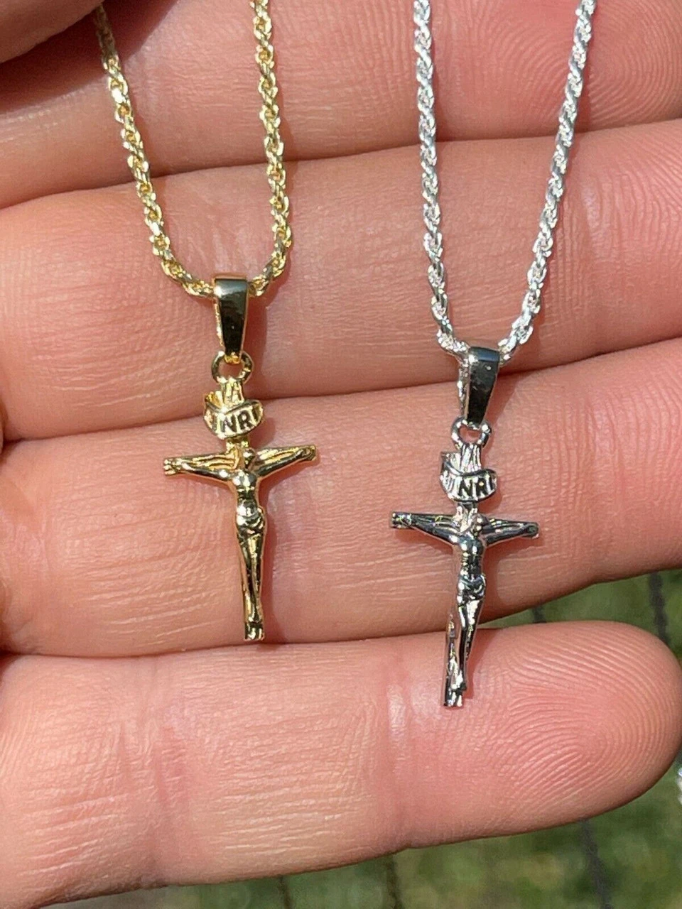 Small 0.75" 925 Sterling Silver Plain Gold Cross Jesus Crucifix Pendant Necklace 5 Small 0.75" 925 Sterling Silver Plain Gold Cross Jesus Crucifix Pendant Necklace - Image 3