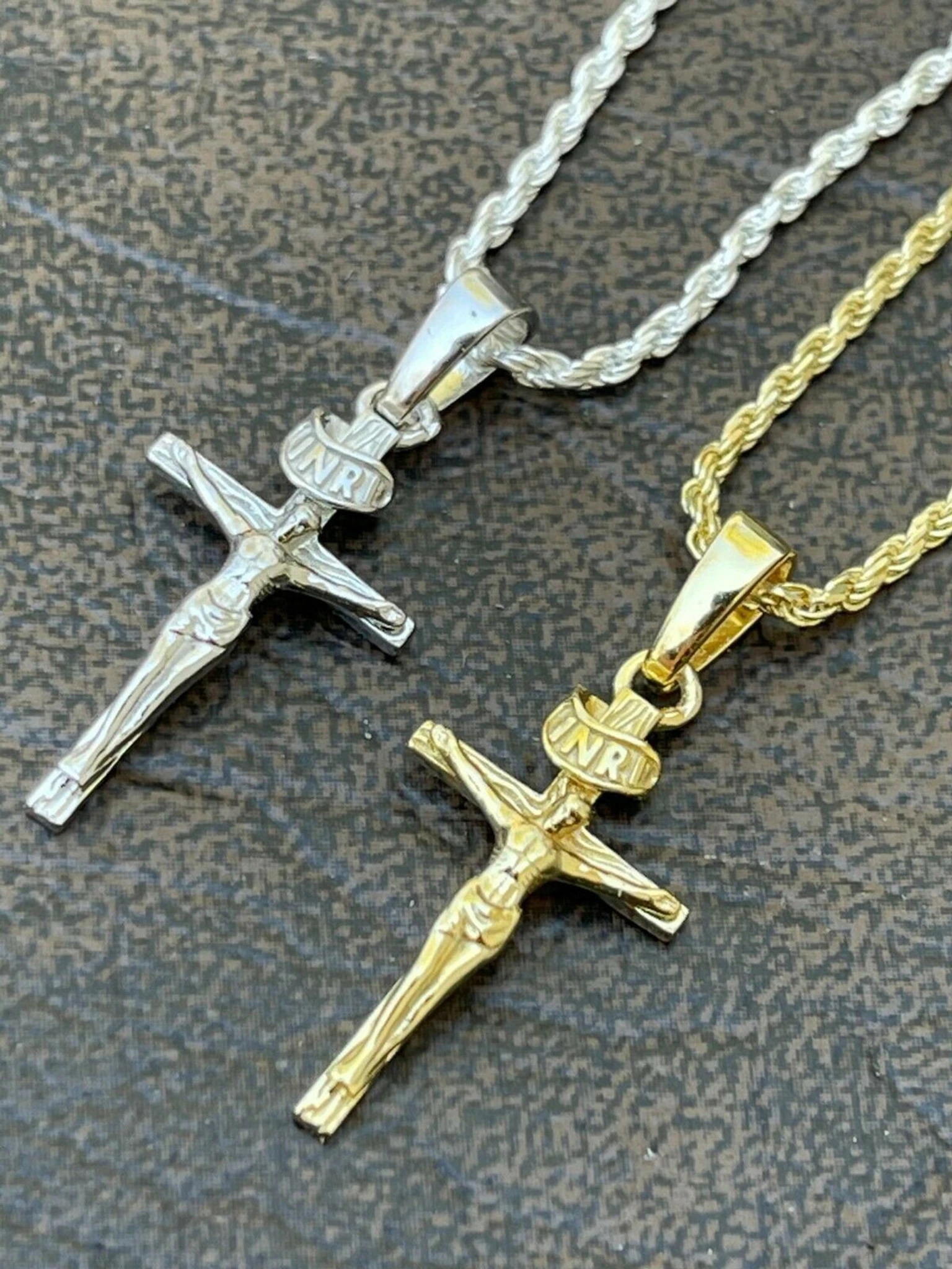 Small 0.75" 925 Sterling Silver Plain Gold Cross Jesus Crucifix Pendant Necklace 3 Small 0.75" 925 Sterling Silver Plain Gold Cross Jesus Crucifix Pendant Necklace