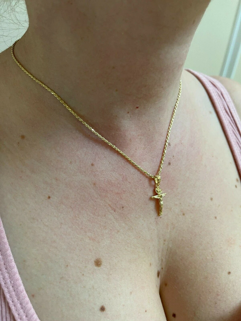 Small 0.75" 925 Sterling Silver Plain Gold Cross Jesus Crucifix Pendant Necklace 10 Small 0.75" 925 Sterling Silver Plain Gold Cross Jesus Crucifix Pendant Necklace - Image 8