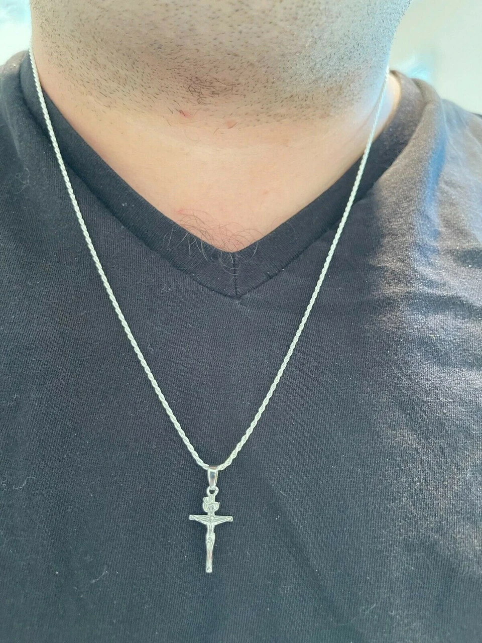 Small 0.75" 925 Sterling Silver Plain Gold Cross Jesus Crucifix Pendant Necklace 12 Small 0.75" 925 Sterling Silver Plain Gold Cross Jesus Crucifix Pendant Necklace - Image 10