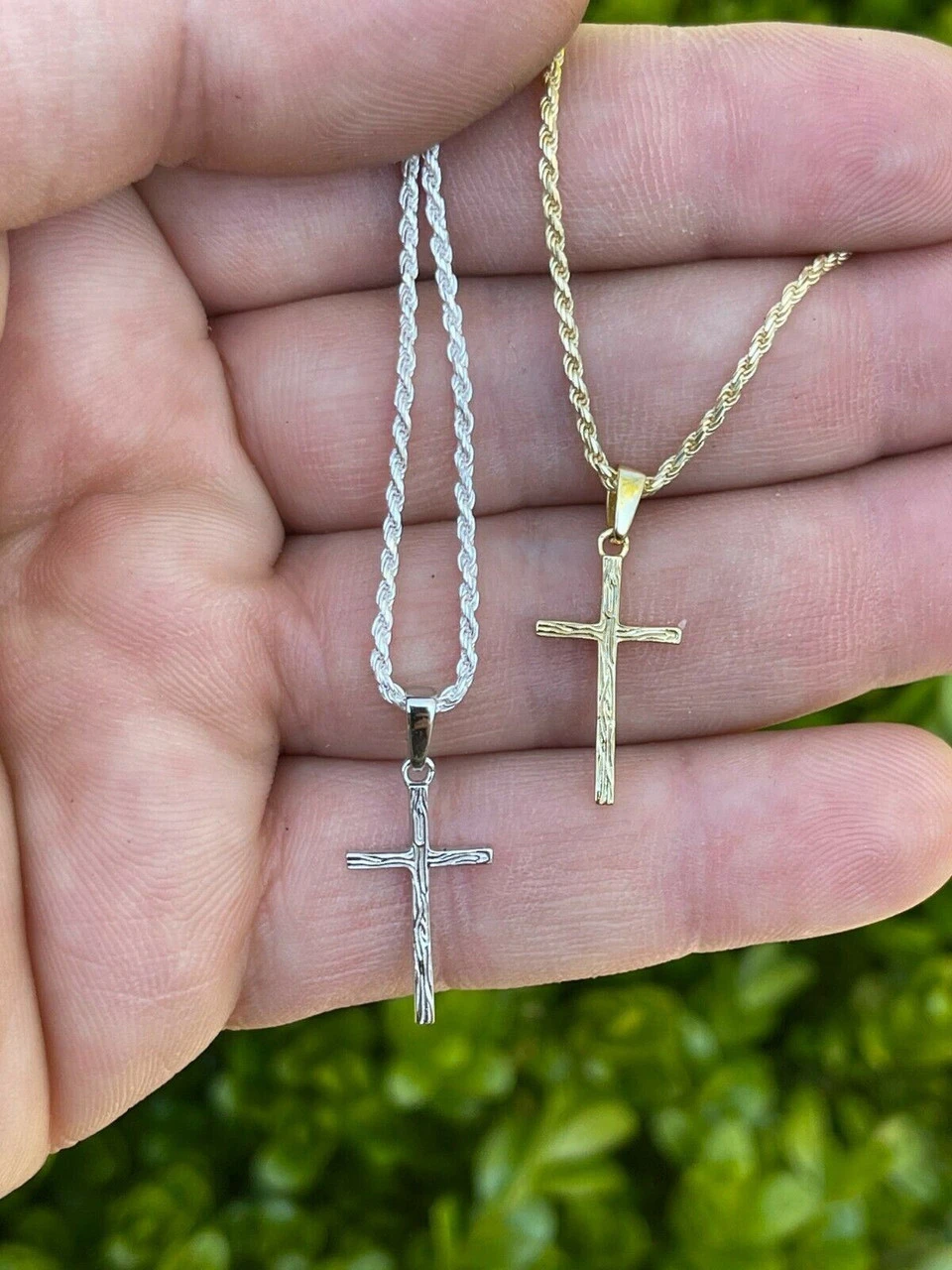 Small 0.75" Plain Cross Pendant Solid 925 Sterling Silver / 14k Gold Necklace 4 Small 0.75" Plain Cross Pendant Solid 925 Sterling Silver / 14k Gold Necklace - Image 2