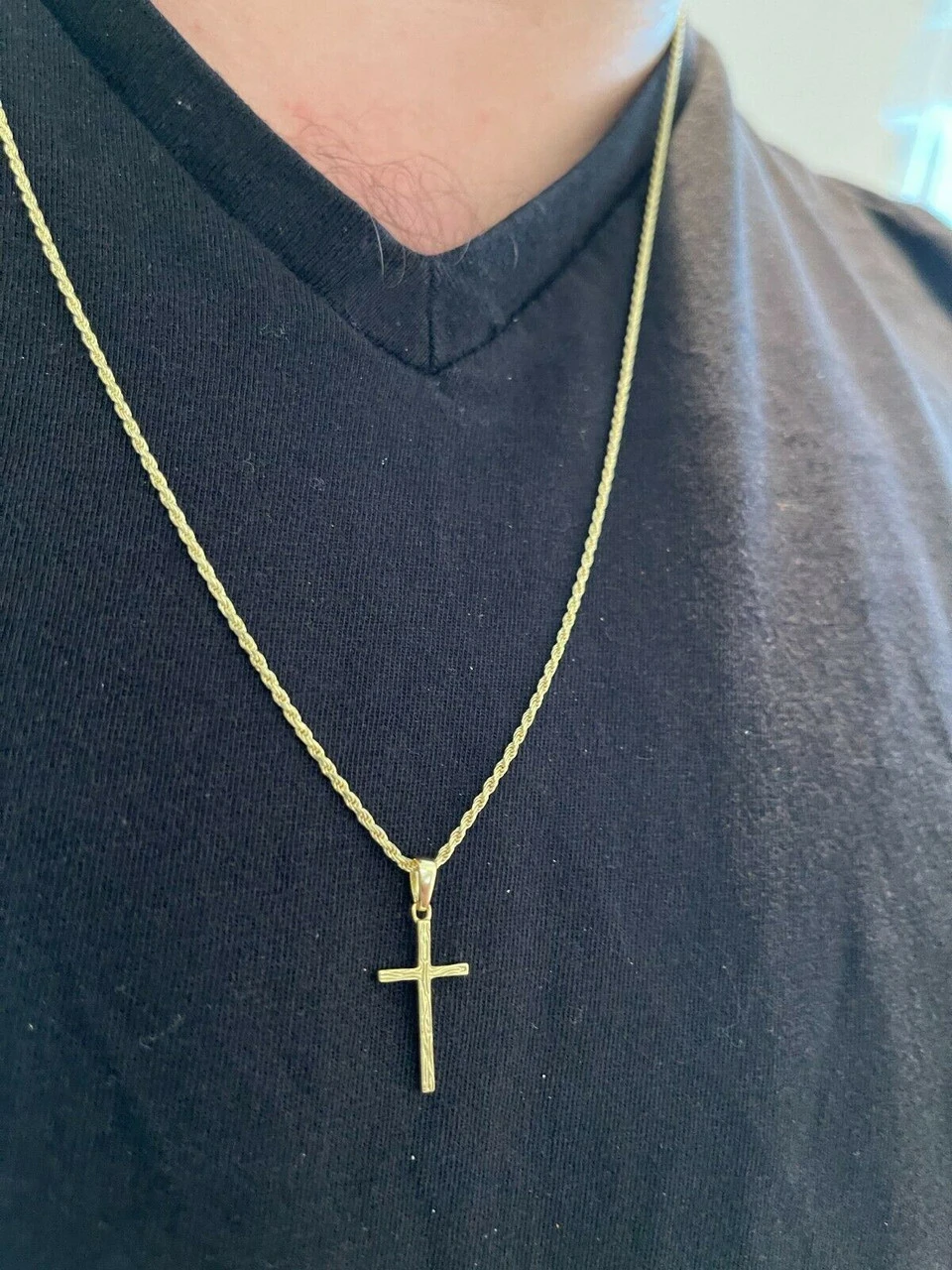 Small 0.75" Plain Cross Pendant Solid 925 Sterling Silver / 14k Gold Necklace 7 Small 0.75" Plain Cross Pendant Solid 925 Sterling Silver / 14k Gold Necklace - Image 5