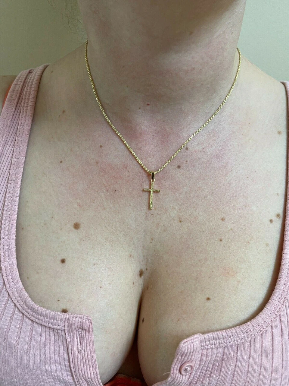 Small 0.75" Plain Cross Pendant Solid 925 Sterling Silver / 14k Gold Necklace 11 Small 0.75" Plain Cross Pendant Solid 925 Sterling Silver / 14k Gold Necklace - Image 9