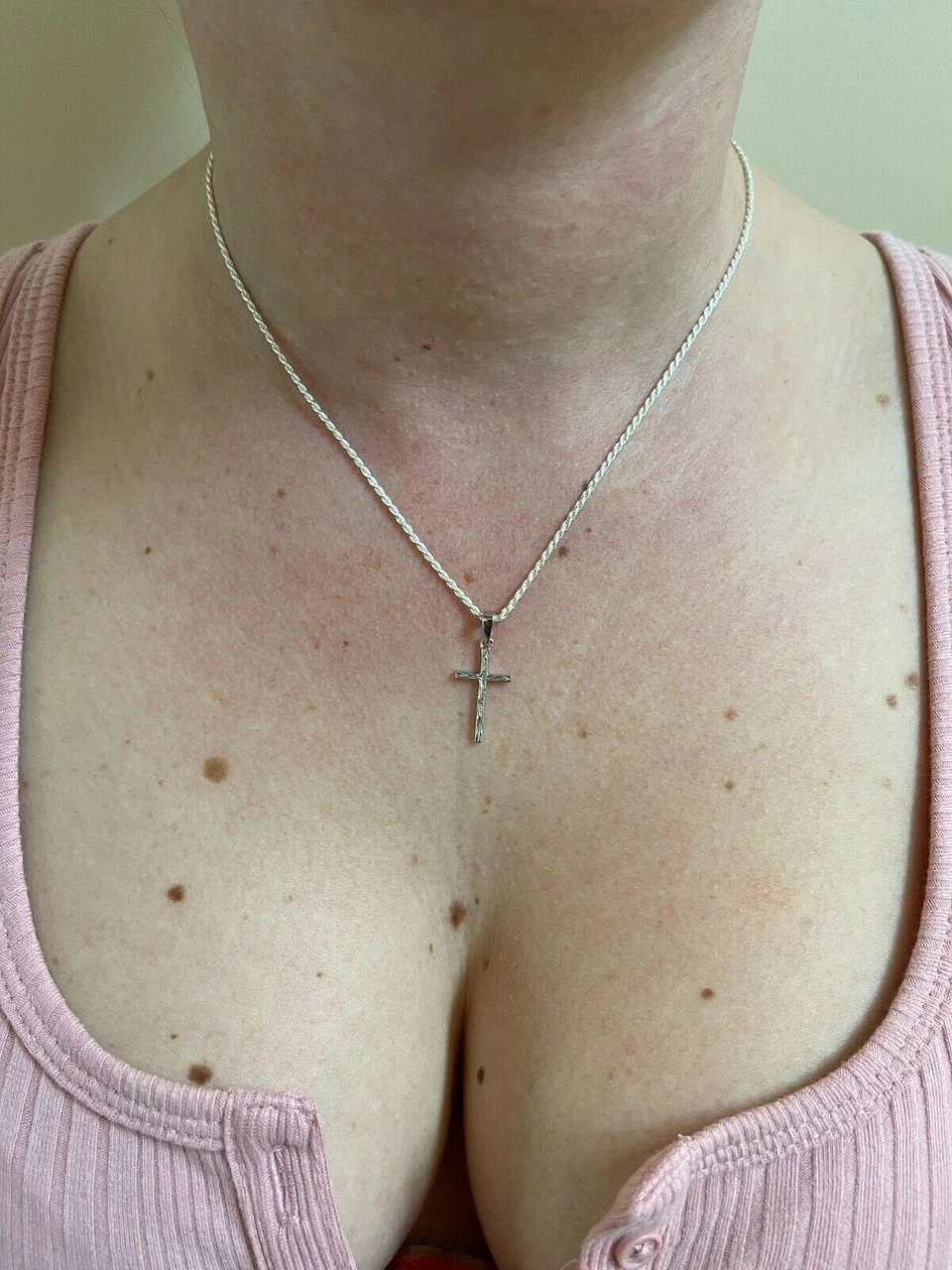 Small 0.75" Plain Cross Pendant Solid 925 Sterling Silver / 14k Gold Necklace 6 Small 0.75" Plain Cross Pendant Solid 925 Sterling Silver / 14k Gold Necklace - Image 4