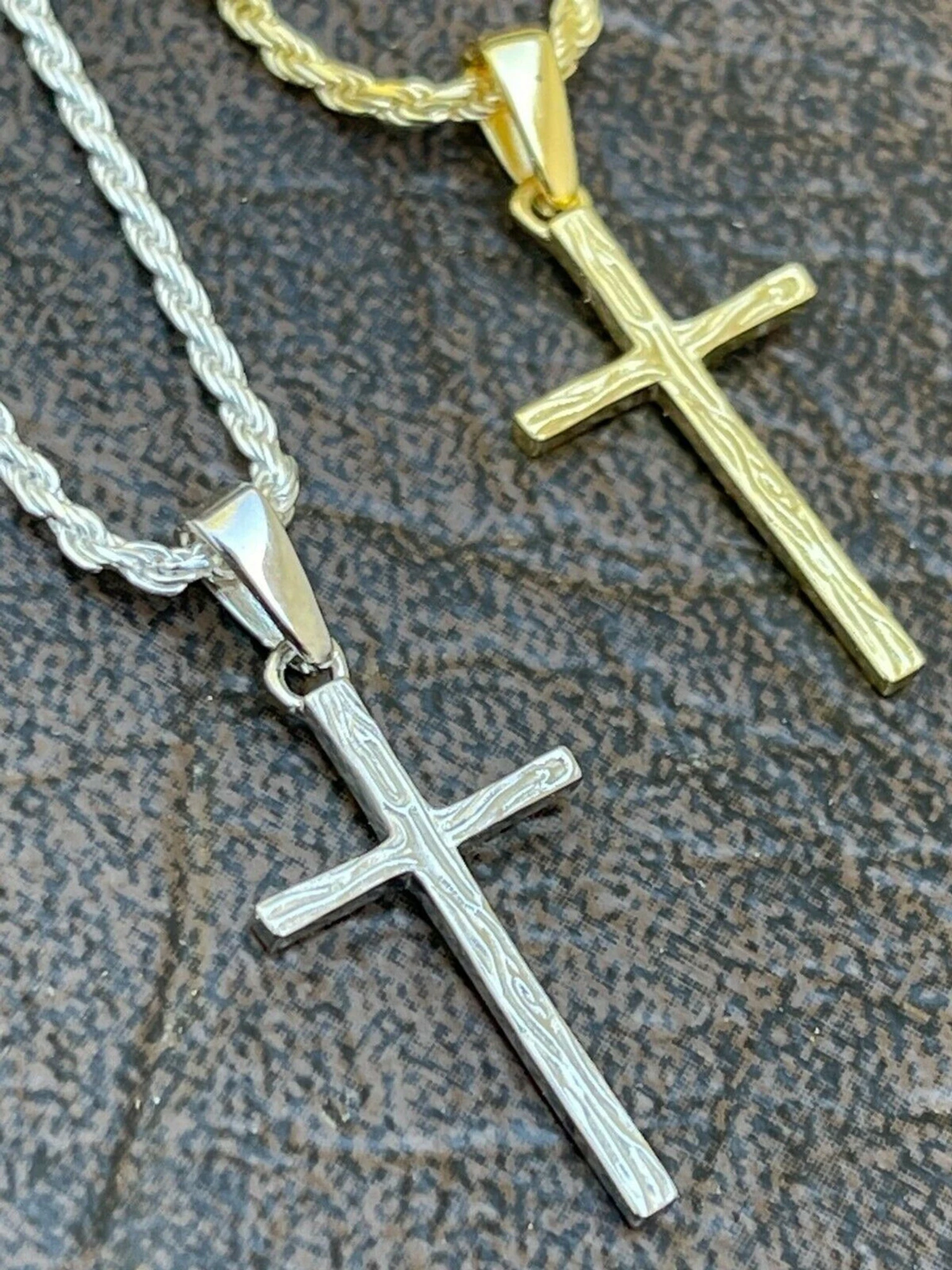 Small 0.75" Plain Cross Pendant Solid 925 Sterling Silver / 14k Gold Necklace 3 Small 0.75" Plain Cross Pendant Solid 925 Sterling Silver / 14k Gold Necklace