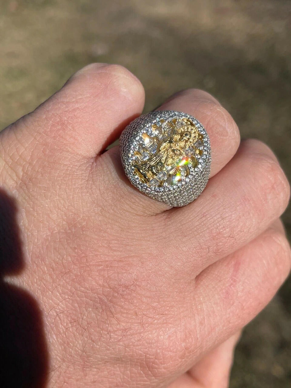 Solid 925 Silver & 14k Gold Baguette Diamond Grim Reaper Santa Muerte Iced Ring 12 Solid 925 Silver & 14k Gold Baguette Diamond Grim Reaper Santa Muerte Iced Ring - Image 10