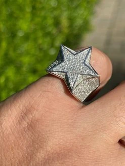 Solid 925 Silver Iced Hip Hop Out STAR Pinky RING MOISSANITE Pass Diamond Tester -Harlem Bling Shop italiano silver inc solid 925 silver iced hip hop out star pinky ring moissanite pass diamond tester 55833.1664397735