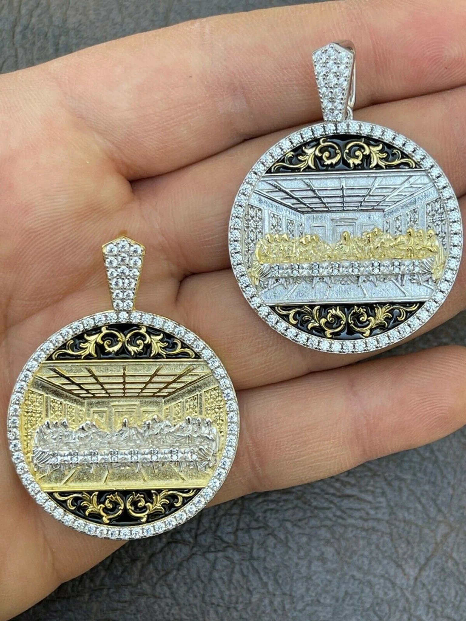 Solid 925 Silver Men's Jesus Last Supper Coin Medallion Pendant Italy Necklace 3 Solid 925 Silver Men's Jesus Last Supper Coin Medallion Pendant Italy Necklace