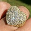 Solid 925 Sterling Silver 14k Gold Finish Hip Hop Large Heart Iced Diamond Ring