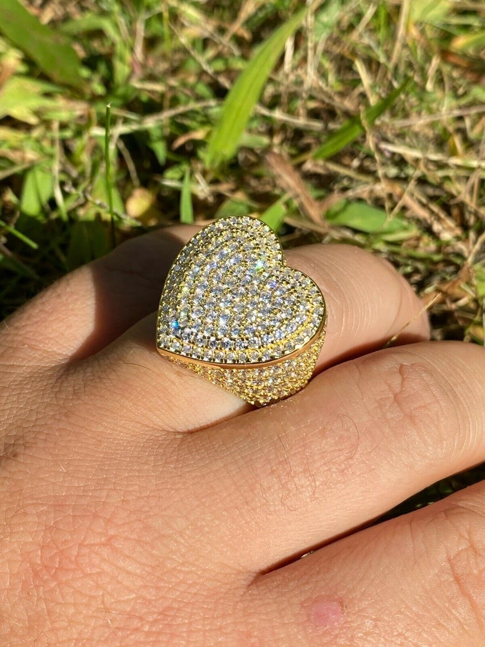 Solid 925 Sterling Silver 14k Gold Finish Hip Hop Large Heart Iced Diamond Ring 18 Solid 925 Sterling Silver 14k Gold Finish Hip Hop Large Heart Iced Diamond Ring - Image 16